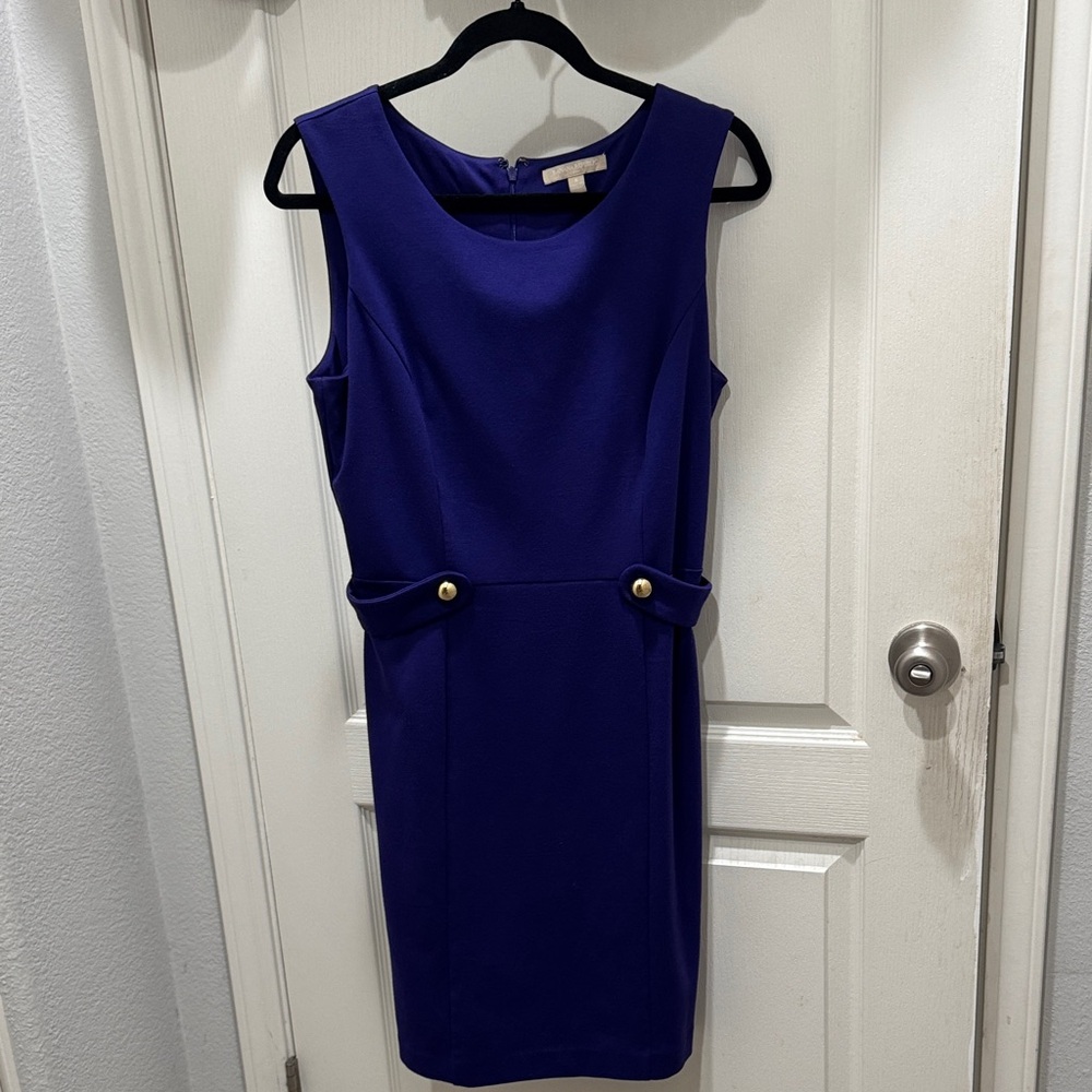 Banana Republic Purple Sheath Dress Size 8 Gold Button Career Cocktail